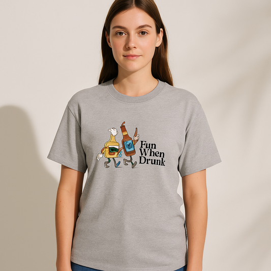 Fun When Drunk" Cotton T-Shirt – Champion Tag & Street Style